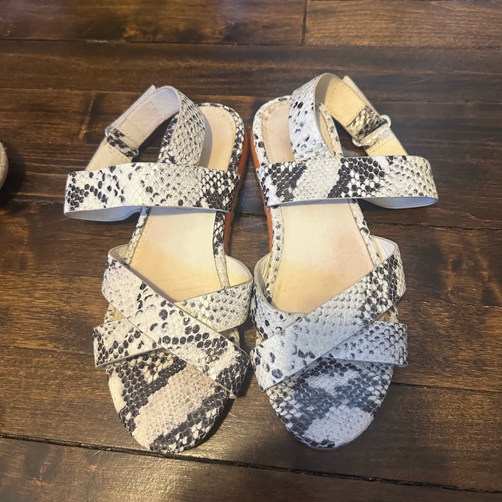$175 Sol Sana Sandals black white snake print 38 7.5